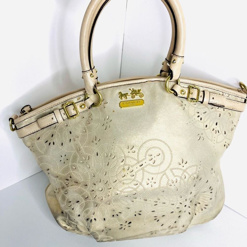 COACH 19624 Madison Tossed Laser Lindsay Leather Satchel Gold - Picture 6 of 15